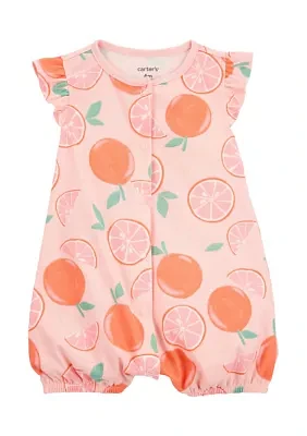 Baby Girls Orange Print Romper