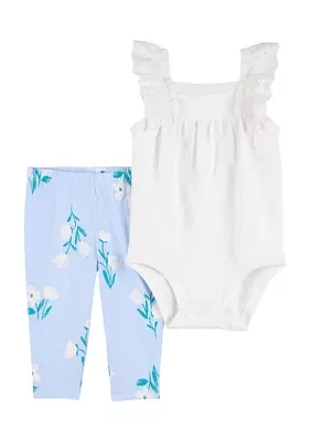 Baby Girls Bodysuit and Printed Pants Set