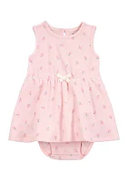 Baby Girls Peach Printed Sunsuit