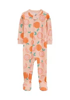 Baby Girls Orange Printed Footie Pajamas