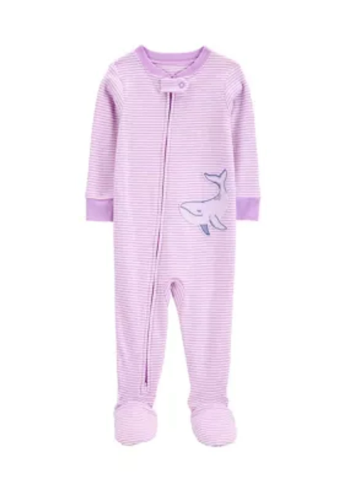 Baby Girls Stripe Whale Footie Pajamas