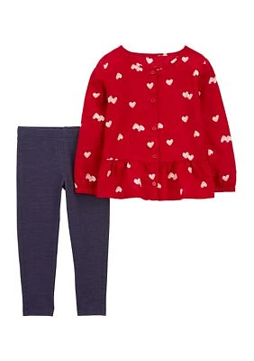 Toddler Girls Valentine's Day Heart Printed Set