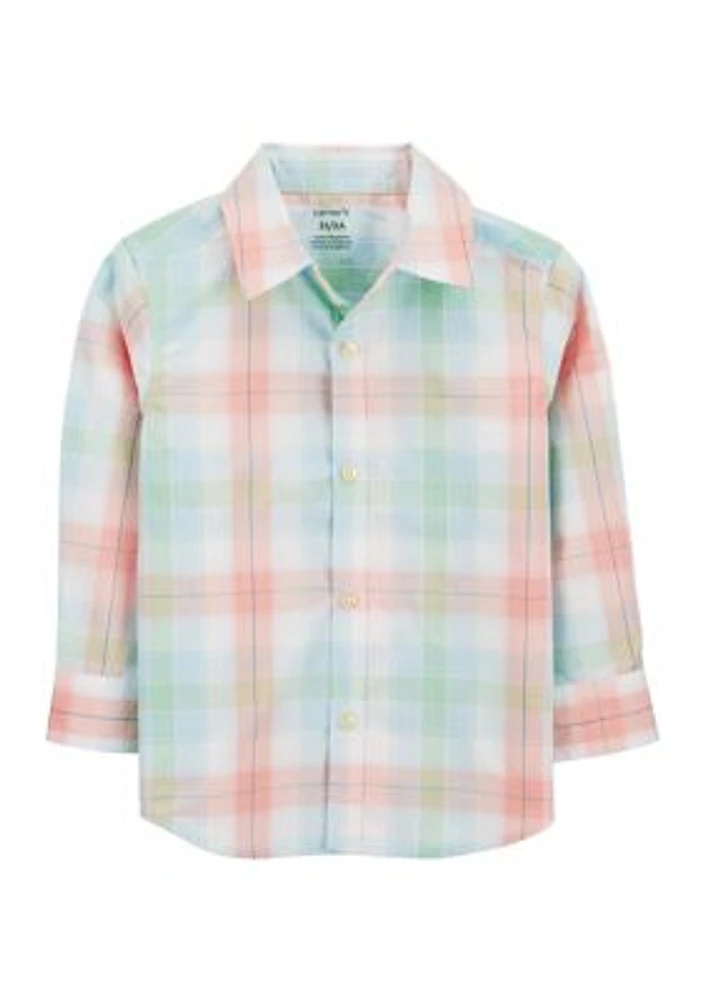 Toddler Boys Poplin Plaid Button Down Shirt