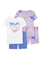 Toddler Girls Dino 4 Piece Pajama Set