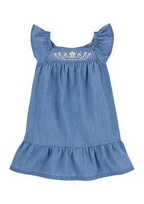 Toddler Girls Embroidered Chambray Dress