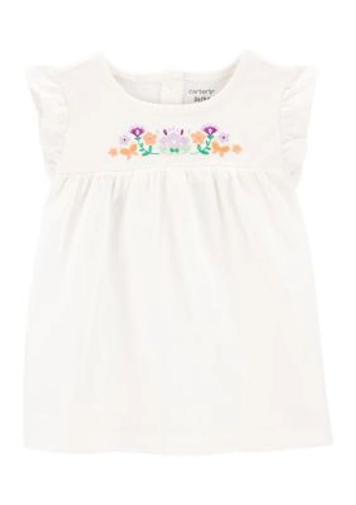 Toddler Girls Short Sleeve Floral Embroidered Top