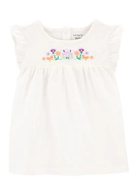 Toddler Girls Short Sleeve Floral Embroidered Top