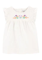 Toddler Girls Short Sleeve Floral Embroidered Top