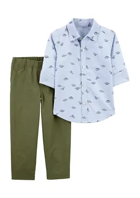 Toddler Boys Dinosaur Printed Shirt and Pants Set