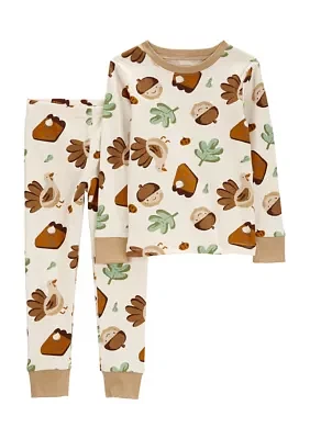 Toddler Boys Thanksgiving Printed Pajamas Set