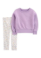 Toddler Girls Quilted Sweatshirt and Printed Leggings Set