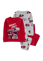 Toddler Boys Fire Truck 4 Piece Pajama Set