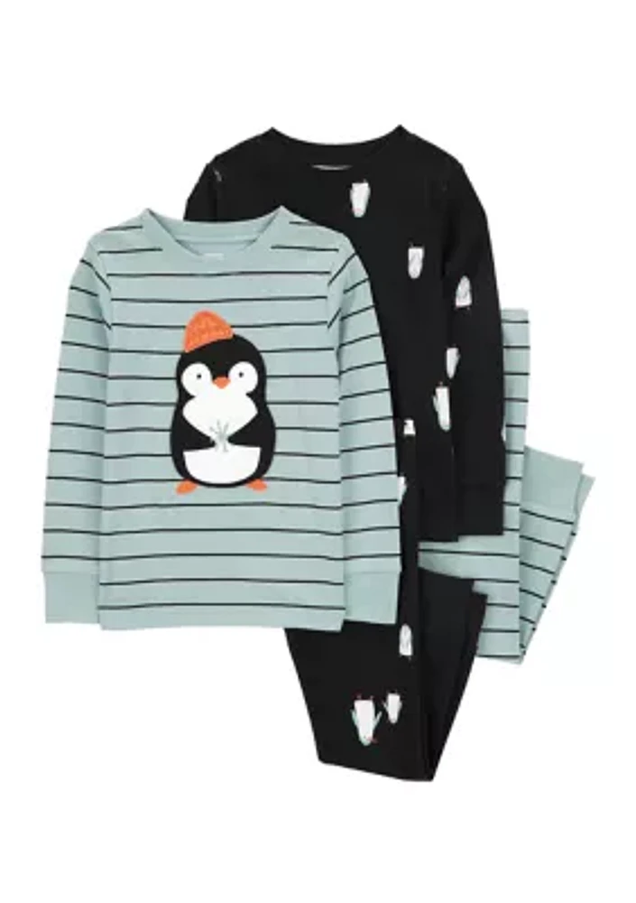 Toddler Boys 4 Piece Penguin Printed Pajama Set