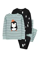 Toddler Boys 4 Piece Penguin Printed Pajama Set