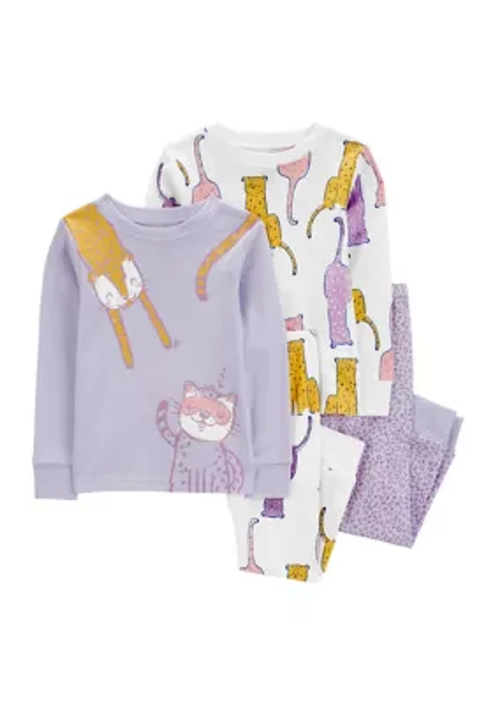 Toddler Girls 4 Piece Printed Pajama Set