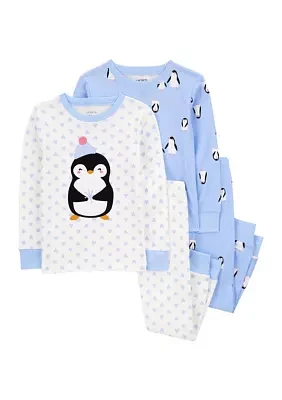 Toddler Girls 4 Piece Penguin Printed Pajama Set