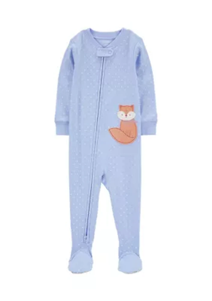 Toddler Girls Fox Appliqué Footie Pajamas