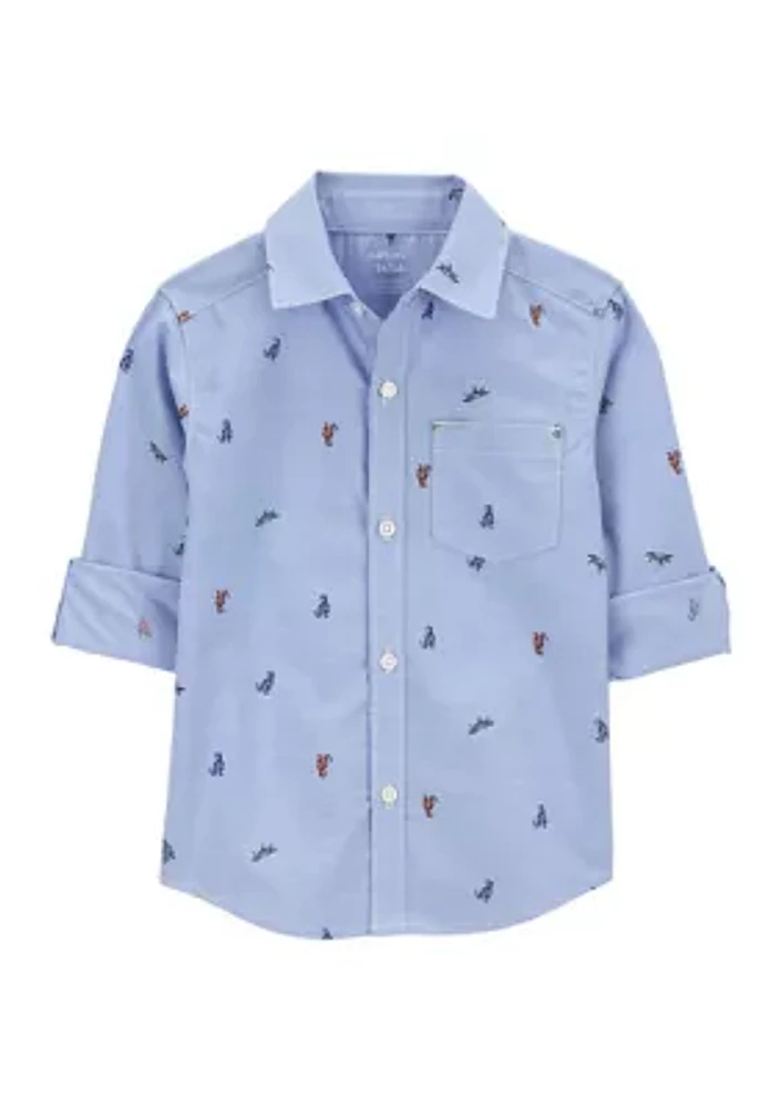 Toddler Boys Dinosaur Printed Button Down Shirt