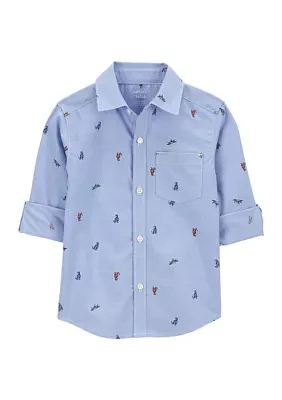 Toddler Boys Dinosaur Printed Button Down Shirt