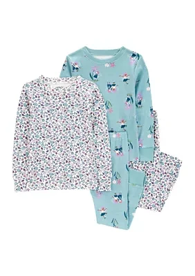 Toddler Girls Floral Printed 4 Piece Pajama Set