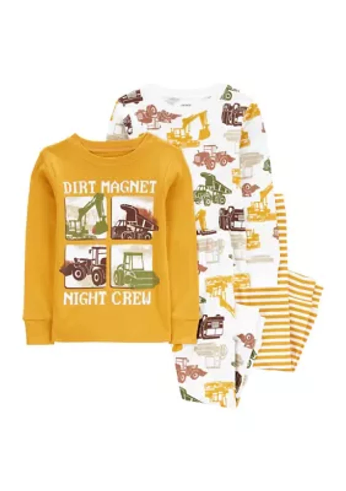 Toddler Boys Construction Printed 4 Piece Pajama Set