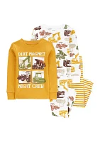 Toddler Boys Construction Printed 4 Piece Pajama Set