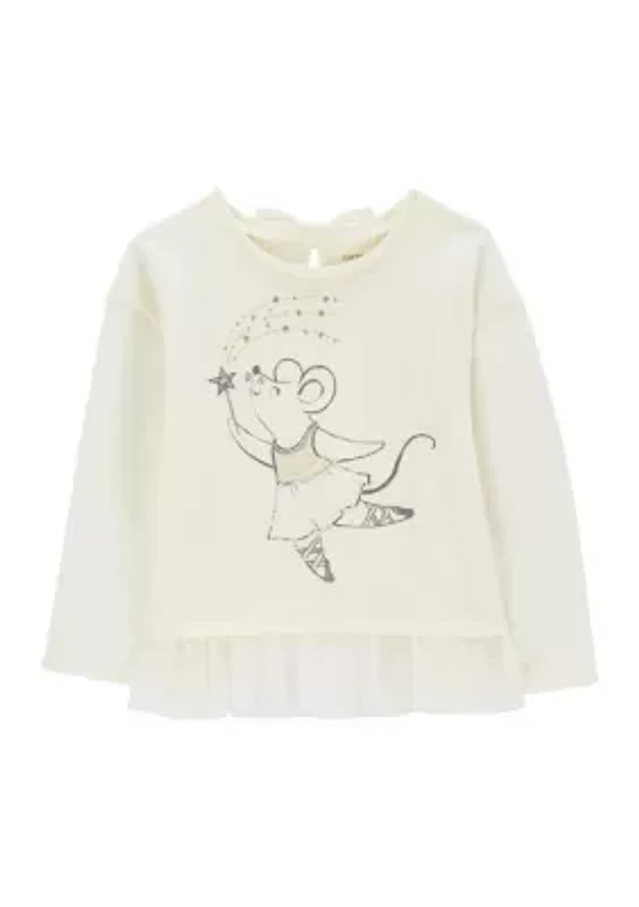 Toddler Girls Ballerina Mouse Graphic T-Shirt