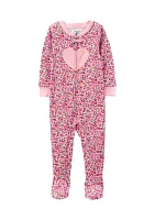 Toddler Girls Heart Appliqué Footie Pajamas