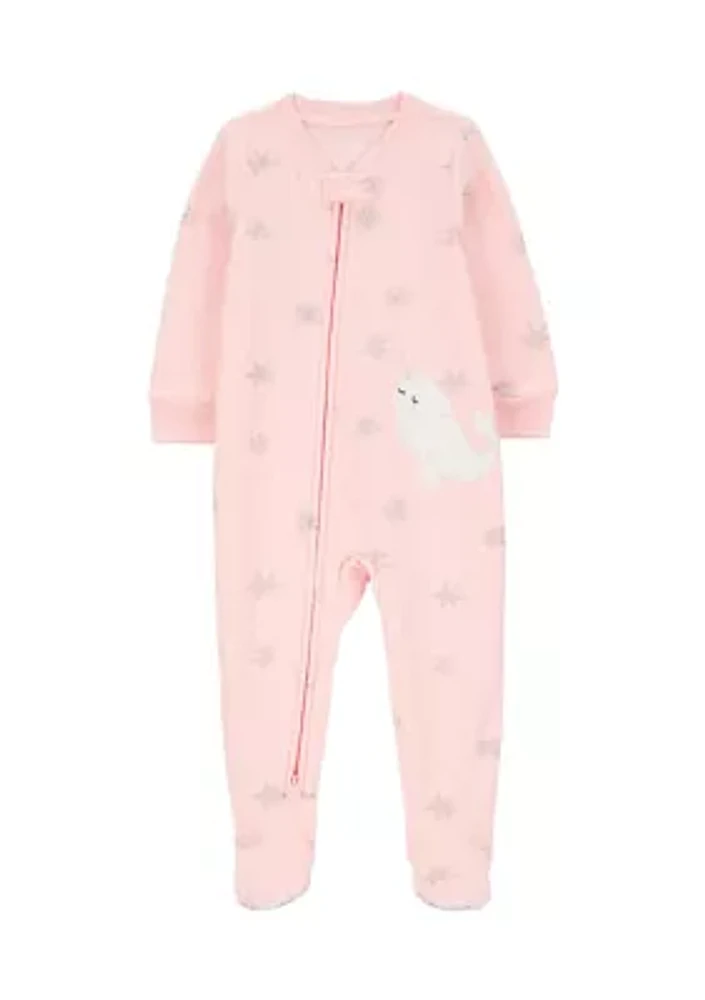 Toddler Girls Printed Fleece Footie Pajamas