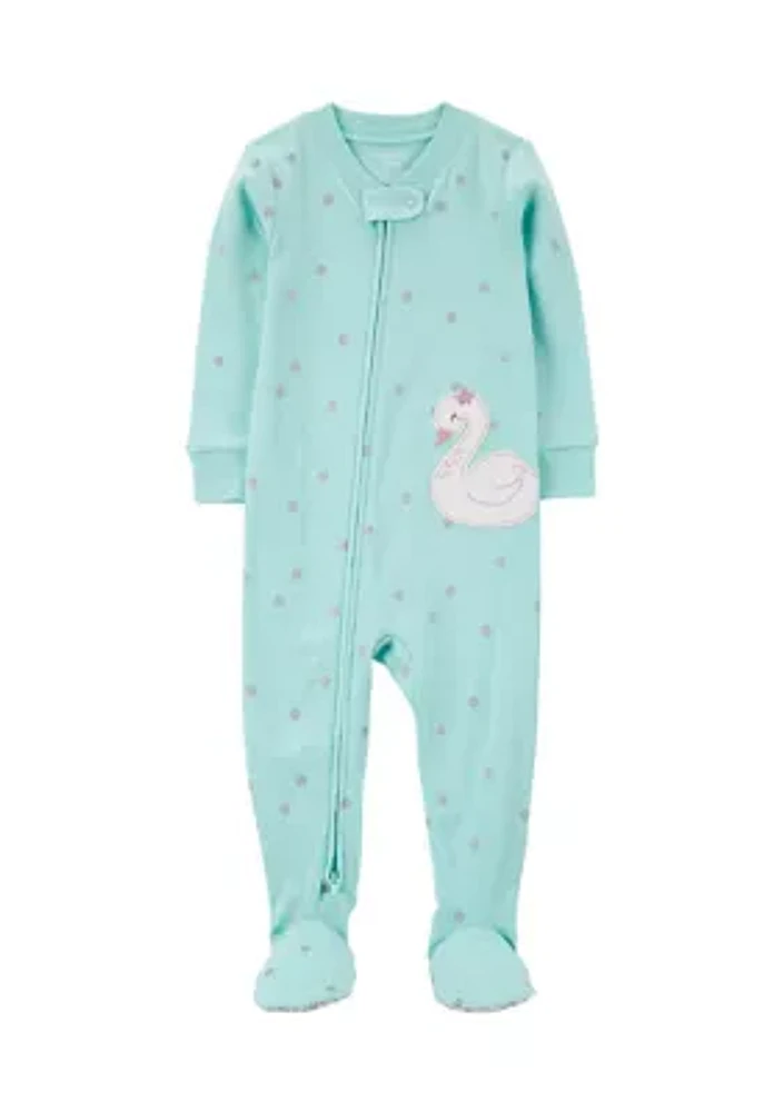 Toddler Girls Swan Appliqué Printed Footie Pajamas