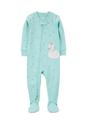 Toddler Girls Swan Appliqué Printed Footie Pajamas