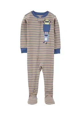 Toddler Boys Monster Appliqué Striped Footie Pajamas