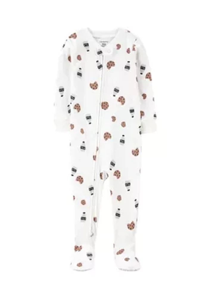 Toddler Boys Milk and Cookies Printed Footie Pajamas