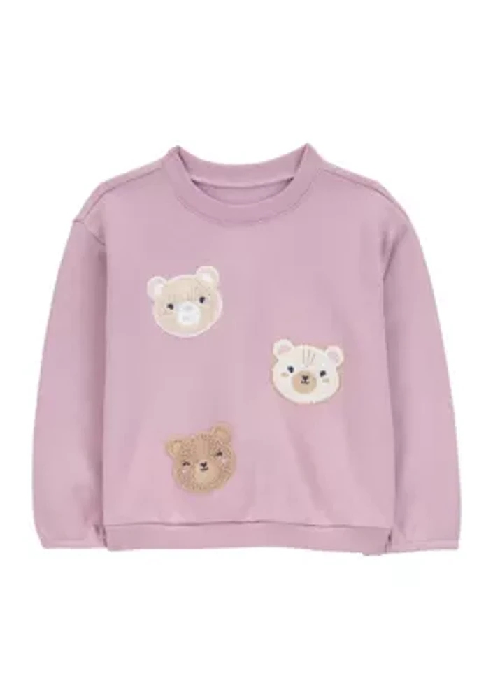 Toddler Girls Bear Appliqué Fleece Sweatshirt