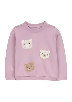 Toddler Girls Bear Appliqué Fleece Sweatshirt