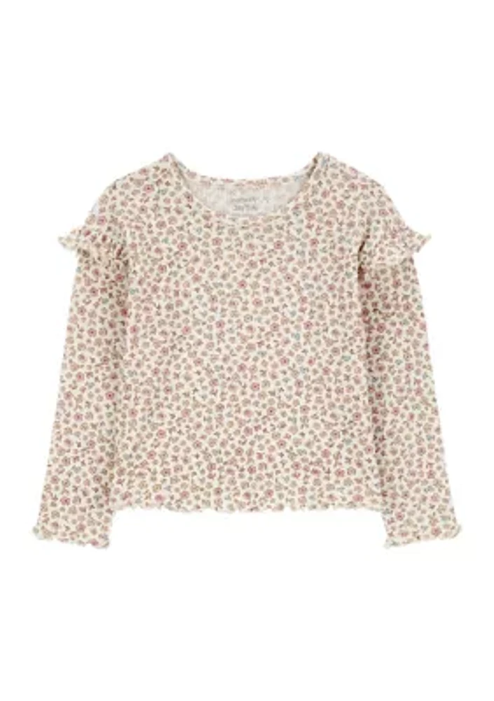 Toddler Girls Floral Printed Waffle Knit T-Shirt