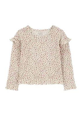 Toddler Girls Floral Printed Waffle Knit T-Shirt