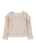 Toddler Girls Floral Printed Waffle Knit T-Shirt