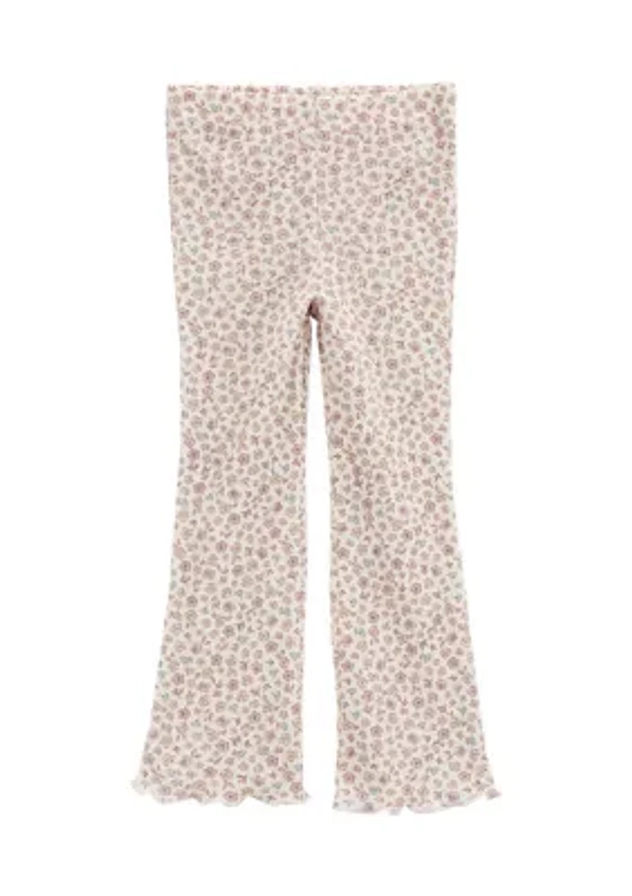 Toddler Girls Waffle Knit Floral Printed Flare Pants