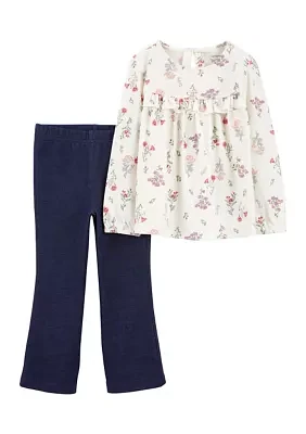 Toddler Girls Floral Printed Top and Flare Pants Set