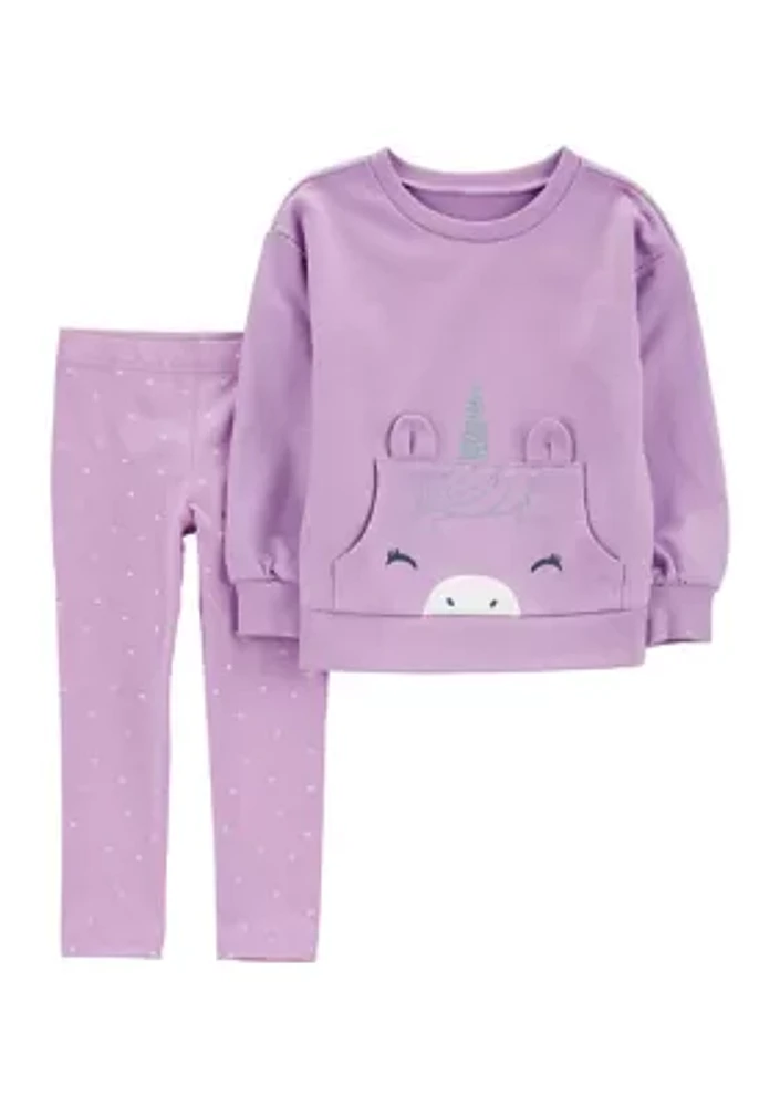 Toddler Girls Unicorn Appliqué Sweatshirt and Leggings Set