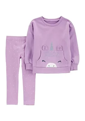 Toddler Girls Unicorn Appliqué Sweatshirt and Leggings Set