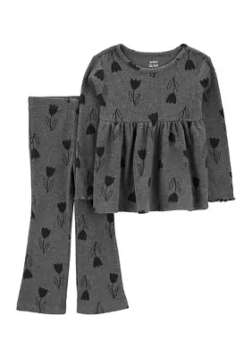 Toddler Girls Printed Thermal Top and Flare Pants Set