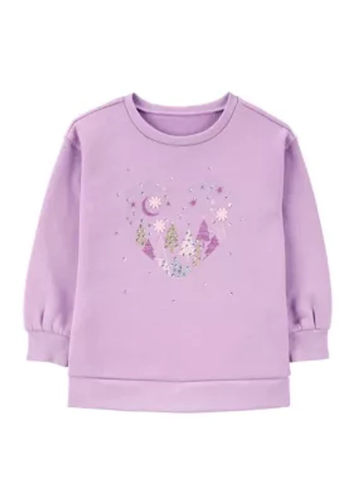 Toddler Girls Sparkly Hearts Fleece Sweatshirt