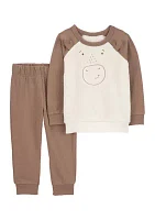 Toddler Boys Moose Graphic Fleece Shirt and Pants Set