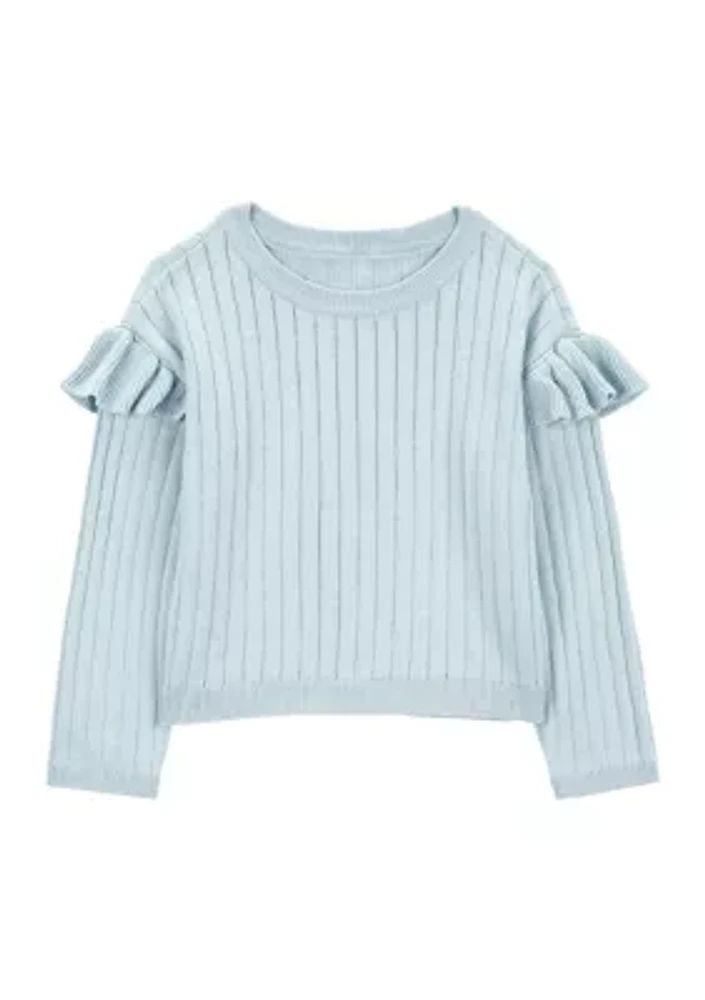 Toddler Girls Sweater Knit Top with Flutter Shoulders