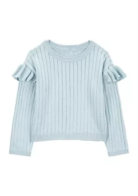 Toddler Girls Sweater Knit Top with Flutter Shoulders