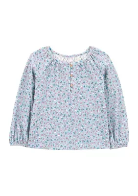 Toddler Girls Floral Printed Gauze Knit Top