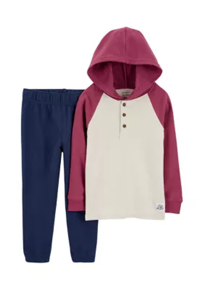 Toddler Boys Hooded Henley T-Shirt and Pants Set