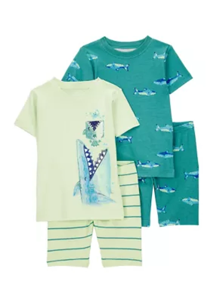 Toddler Boys Shark Printed 4 Piece Pajama Set